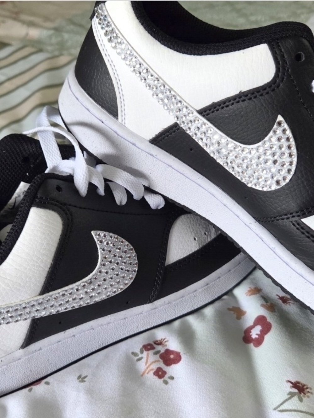 Nike Court Vision Low Custom Bling Rhinestone Sneakers Black/White 8.5